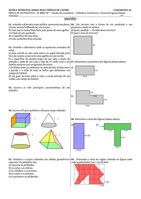 Exercicios De Matematica Area E Perimetro Matematica Images