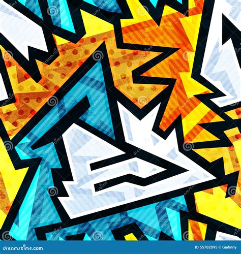 Bright Graffiti Geometric Seamless Pattern Stock Vector Illustration