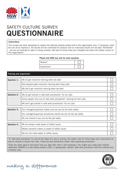 Safety Culture Survey Questionnaire 2291 Occupational Safety And
