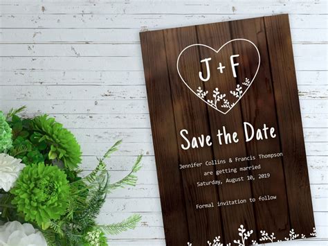 Rustic Save The Date Template With Heart Monogram Logo Etsy