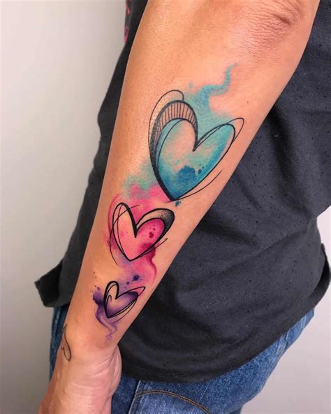 Watercolor Heart Tattoos Small Watercolor Tattoo 3 Hearts Tattoo Colour Tattoo For Women