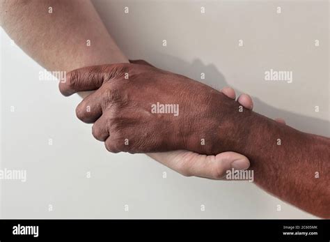 Conceptual Black And White Hands Holding Each Other Stock Photo Alamy
