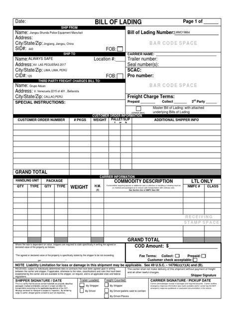 Bill of lading use a saved template. Blank Bill of Lading Form (1) | Cargo | Industries