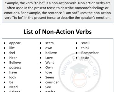 Non Action Words List In English Archives Engdic