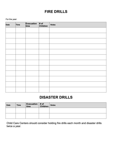 Fire Drill Log Printable Pdf Download