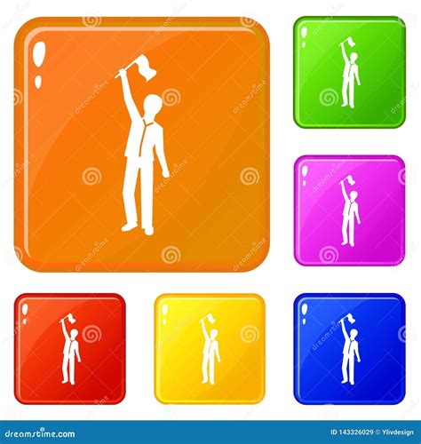 People Group Demonstration Icons Set Vector Color Stock Vector