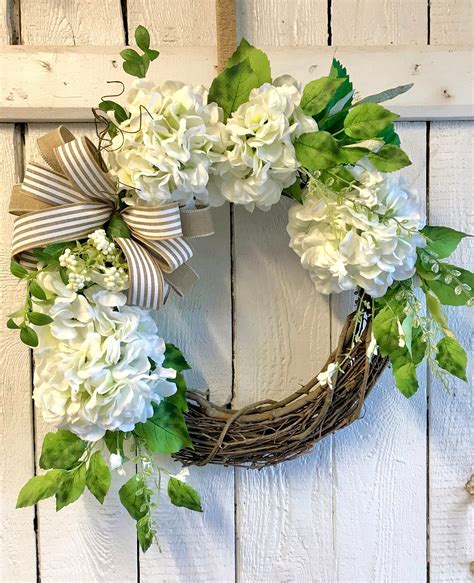Large Hydrangea Wreath White Hydrangea Wreath Neutral Wreath Year