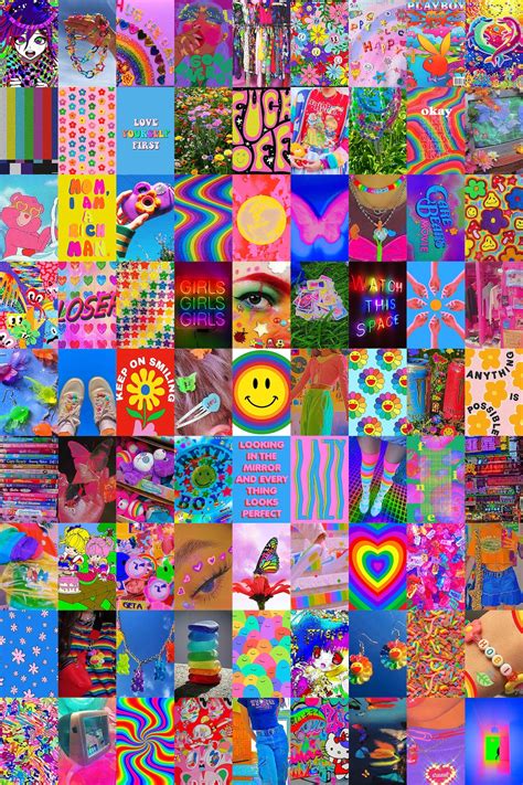Indie Wall Collage Kit Digital Download 81 Pcs Kidcore Aesthetic Wall