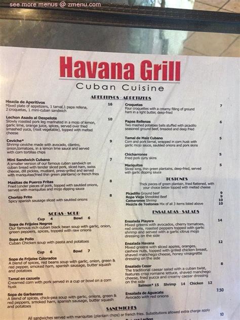 Online Menu Of Havana Grill Cuban Cuisine And Bakery Restaurant Las