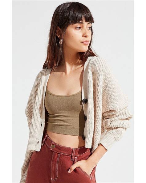 urban outfitters uo jem cropped cardigan in natural lyst