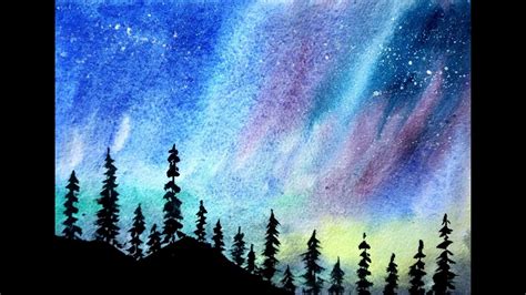 Simple Watercolor Galaxy Forest Painting Tutorial Youtube