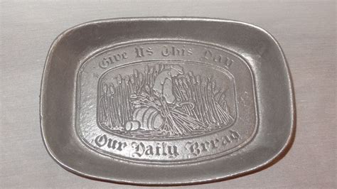 vintage pewter give us this day our daily bread serving tray plate metal bread serving