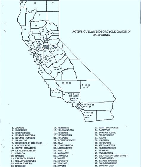 A Map Of California Motorcycle Gang Territories Published By The