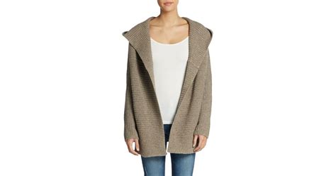 Vince Hooded Chunky Knit Cardigan In Brown Lyst