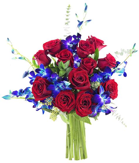 Kabloom Symphony Roses And Orchids Bouquet Of 12 Red Roses 5 Blue
