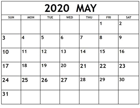 This page shows free templates for printable yearly calendar 2020, 12 months on one page (us letter paper, horizontal/vertical), including us federal holidays 2020 and select the format which you like, click on the image or preview/download button to free download these printable calendar template. May 2020 Calendar Printable - Editable Templates