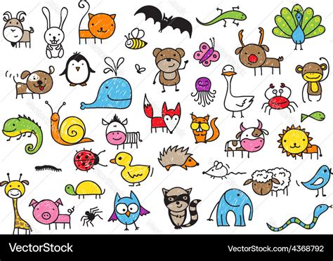 Kids Drawing Animal Doodles Royalty Free Vector Image