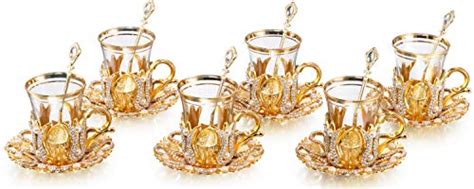 Demmex Set Of Turkish Tea And Coffee Glasses Cups Set With Saucers