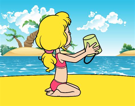 Dibujo De Niña Jugando En La Playa Pintado Por Mileyreni