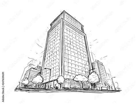 Cartoon Architectural Drawing Sketch Illustration Of City Street With