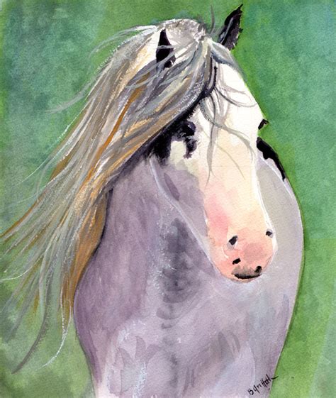 Bunnys Artwork Grey Horse Original Watercolor Painting