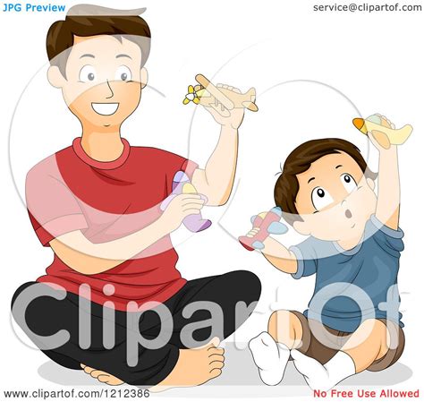 Cartoon Of A Father And Son Playing With Toy Planes