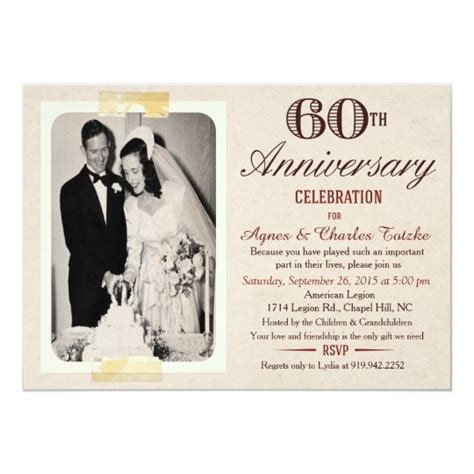 I've seen numerous examples of traditional wedding invitations but almost all of them include an rsvp card. 60th Wedding Anniversary Invitation - Custom Photo ...