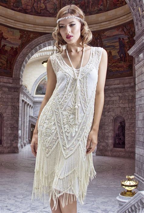 1920 s vintage flapper beaded fringe gatsby wedding bridal gown cut out back the icon bone