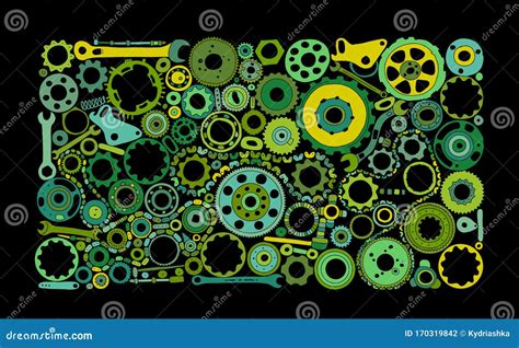 Auto Spare Parts And Gears Background For Your Design Stock Vector