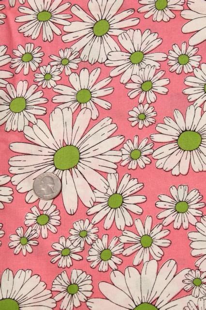 60s Vintage Fabric Pink And White Daisies Print Cotton Flower Power