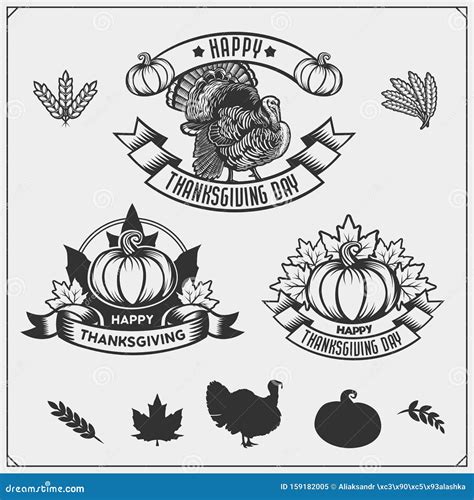 Set Of Thanksgiving Day Emblems Labels And Design Elements For