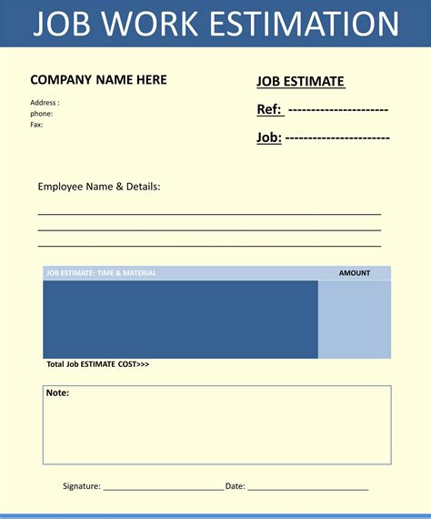 Printable Job Estimate Forms Printable Forms Free Online
