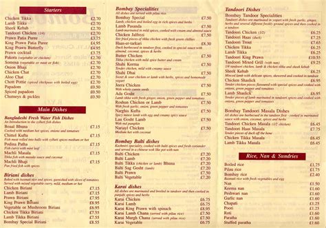 Check spelling or type a new query. Restaurant Menu: Bombay, Walton Street, Oxford