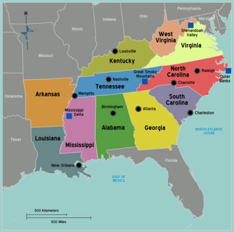 South Usa Map With Cities