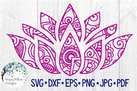 Lotus Flower Zentangle, Mandala, Peace, SVG/DXF/EPS/PNG/JPG/PDF By