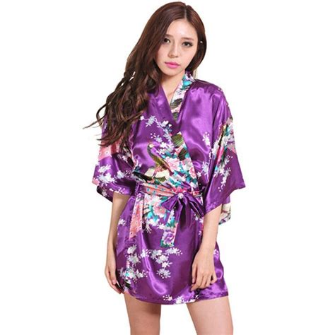 Hot Pink Chinese Women Silk Rayon Mini Robe Sexy Kimono Bath Gown