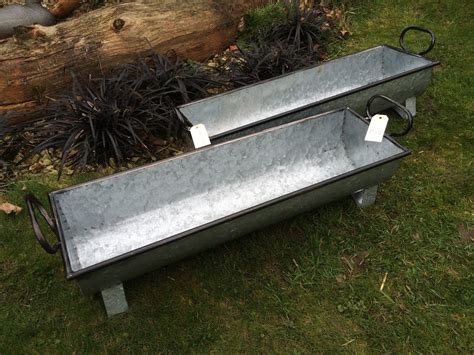 2x Trough Vintage Style Grey Zinc Galvanised Metal Garden Planter