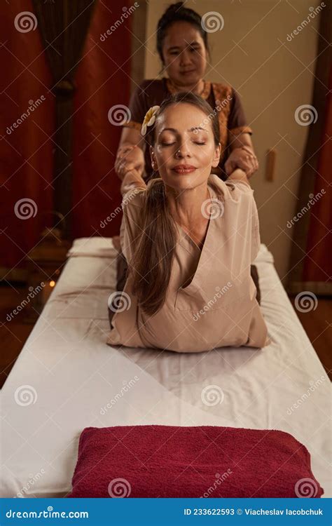 Spa Salon Client Being Stretched By Thai Masseuse Stock Image Image Of Masseuse Lady 233622593
