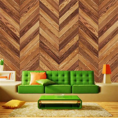Brown Wood Planks Chevron Wood Wallpaper Traditional Non Etsy