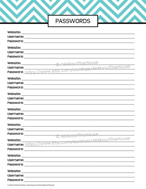 Download the password log here! Password log Chevron printable checklist perpetual PDF