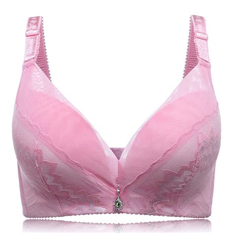 Plus Size Plunge Wire Free Embroidery Thin Adjusted Comfortable Bra At