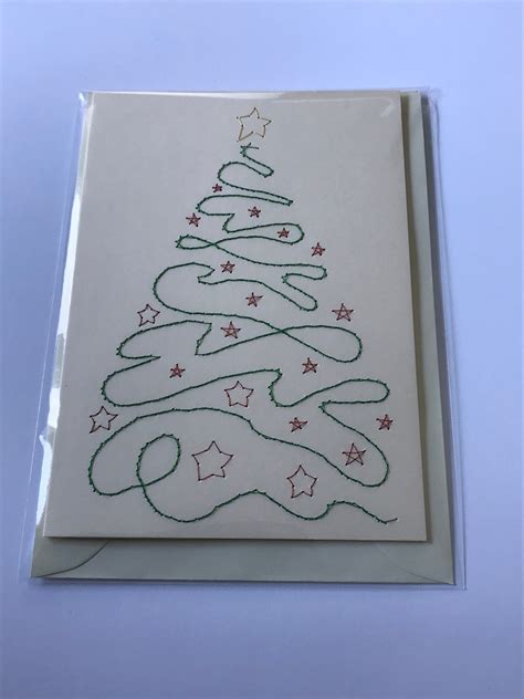 Handmade Hand Stitched Christmas Card Christmas Tree Green And Etsy