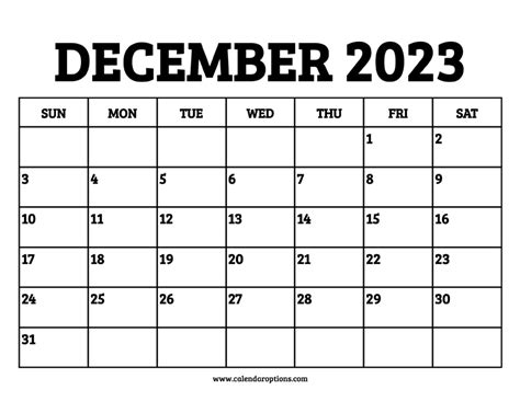 December 2023 Calendar Printable – Calendar Options