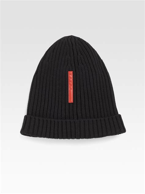 Lyst Prada Cappello Knit Hat In Black For Men