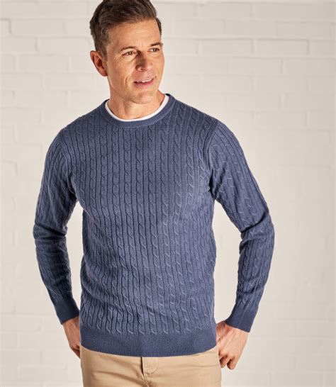 Purple Sage Mens Cashmere And Merino Cable Crew Neck Jumper Woolovers Uk