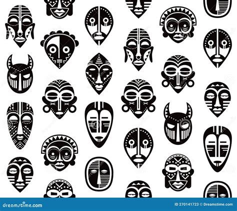 African Tribal Vector Mask Vector Seamless Pattern Ritual Ethnic Masks