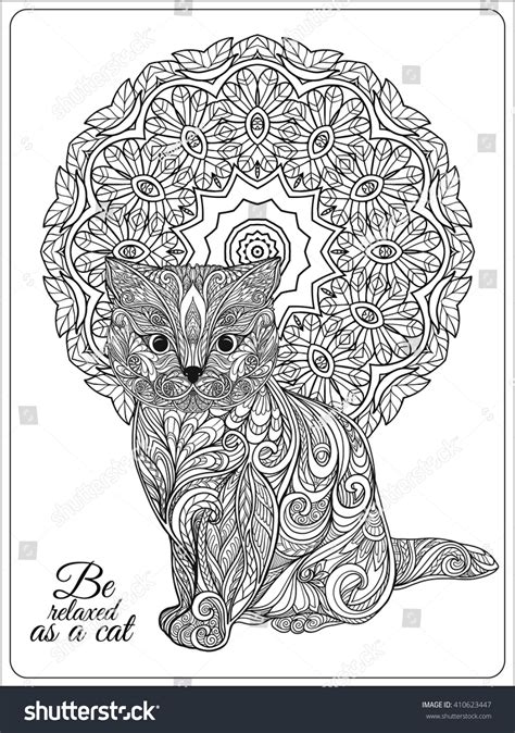 Decorative Cat Mandala Vector Illustration Adult Stock
