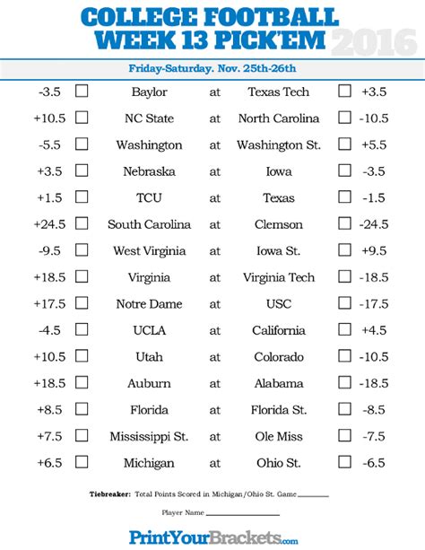 College Football Bowl Pickem Printable Sheets Web Yahoo Fantasy