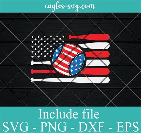 Baseball 4th of July American Flag SVG PNG EPS DXF Cricut Cameo File