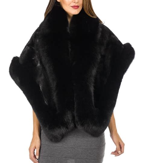 black mink fur cape with fox fur trim